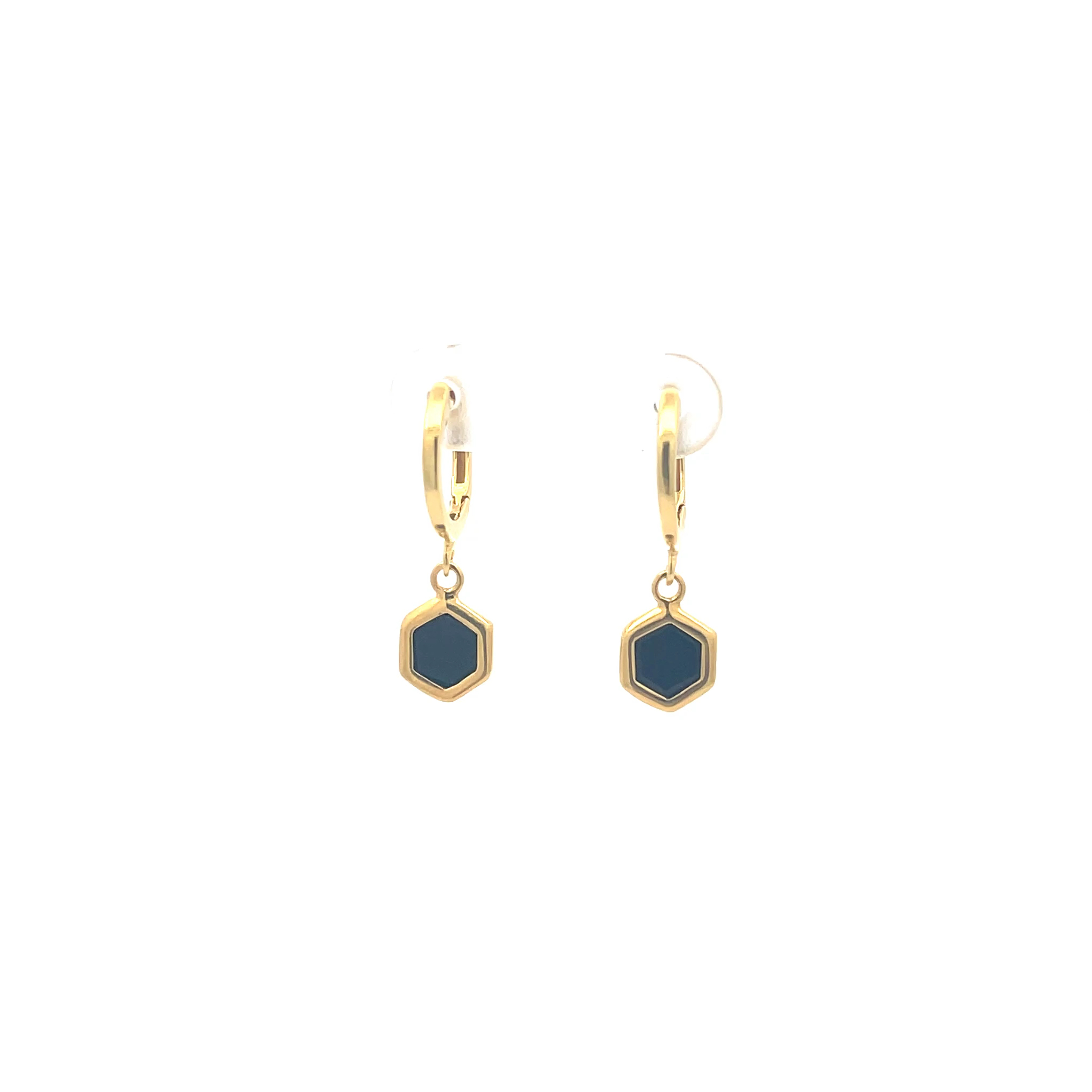 Huggie drop earring with black stone